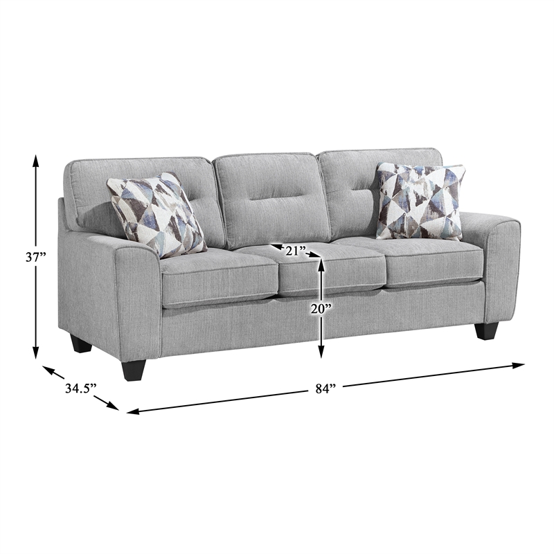 Pemberly Row Chenille 3-Piece Sofa Loveseat and Chair Set with Pillows in Gray