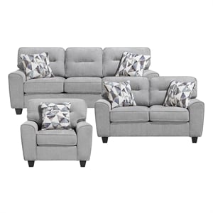 Pemberly Row Chenille 3-Piece Sofa Loveseat and Chair Set with Pillows in Gray