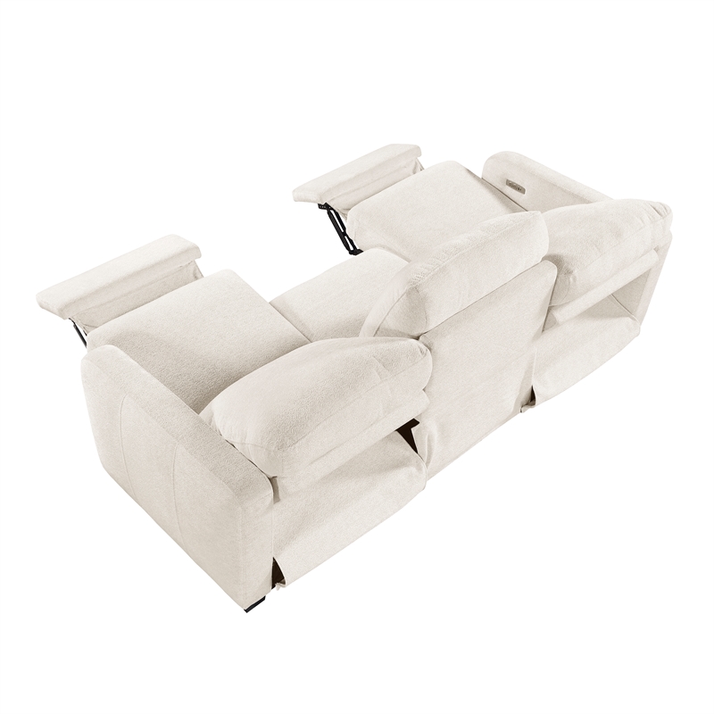 Pemberly Row Chenille Power Reclining Sofa and Loveseat Set with USB in Beige