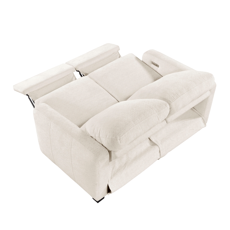 Pemberly Row Chenille Power Reclining Sofa and Loveseat Set with USB in Beige