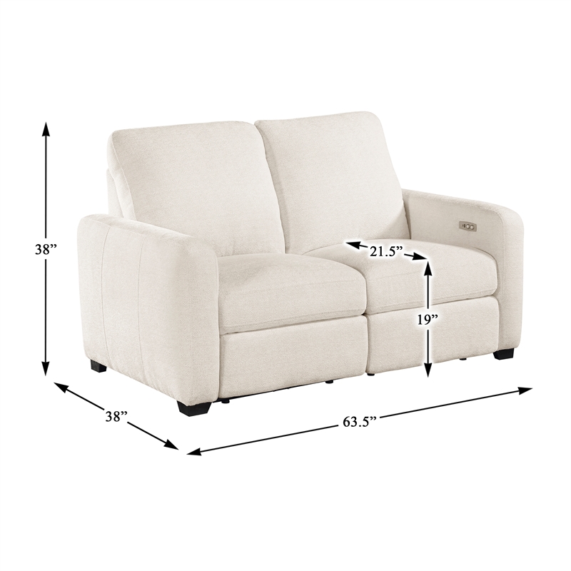 Pemberly Row Chenille Power Reclining Sofa and Loveseat Set with USB in Beige