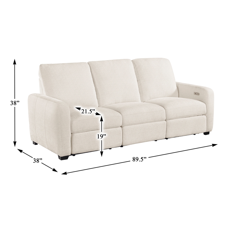 Pemberly Row Chenille Power Reclining Sofa and Loveseat Set with USB in Beige