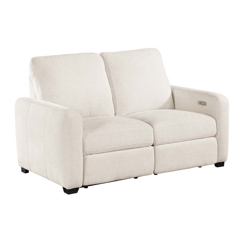 Pemberly Row Chenille Power Reclining Sofa and Loveseat Set with USB in Beige