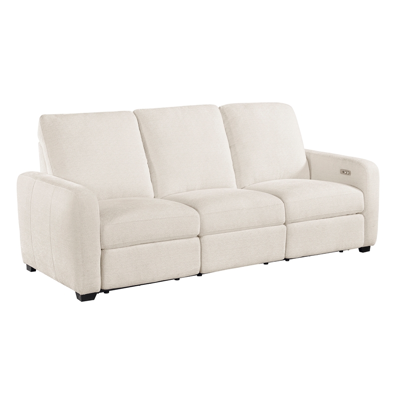 Pemberly Row Chenille Power Reclining Sofa and Loveseat Set with USB in Beige