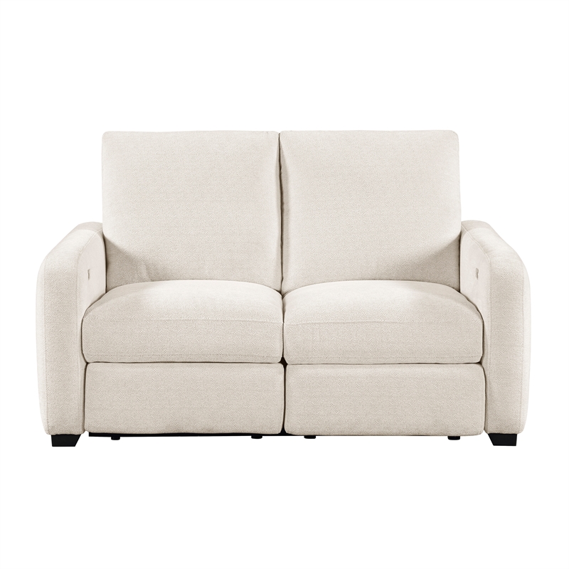 Pemberly Row Chenille Power Reclining Sofa and Loveseat Set with USB in Beige