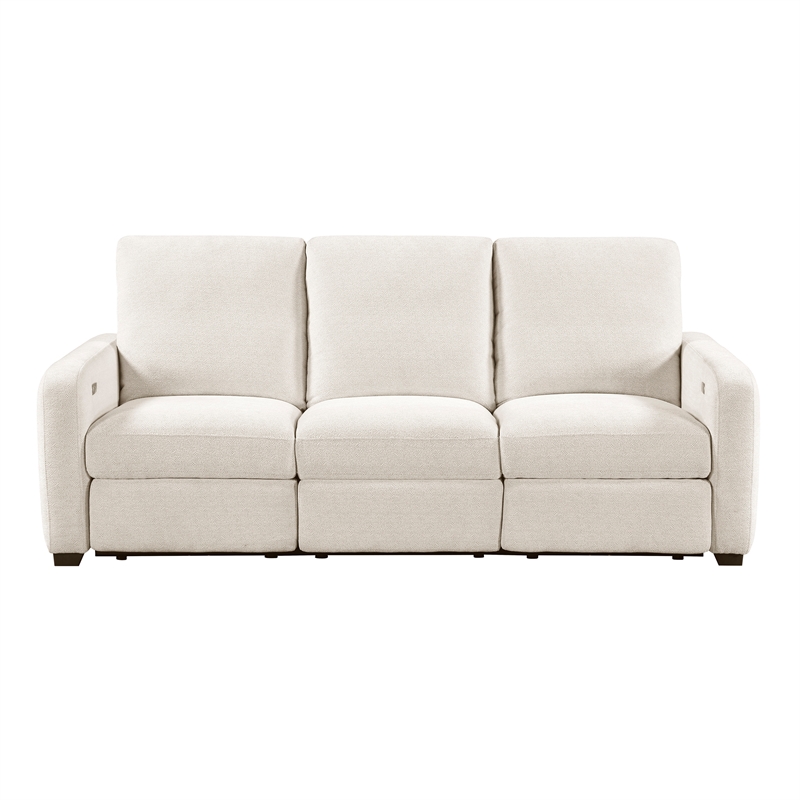 Pemberly Row Chenille Power Reclining Sofa and Loveseat Set with USB in Beige