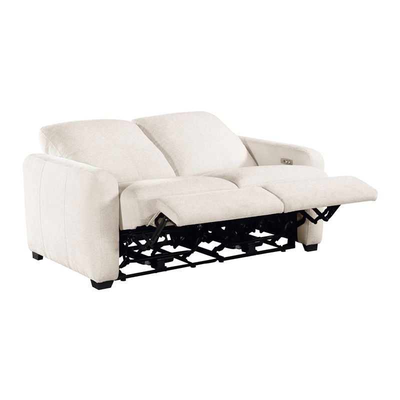 Pemberly Row Chenille Power Reclining Sofa and Loveseat Set with USB in Beige