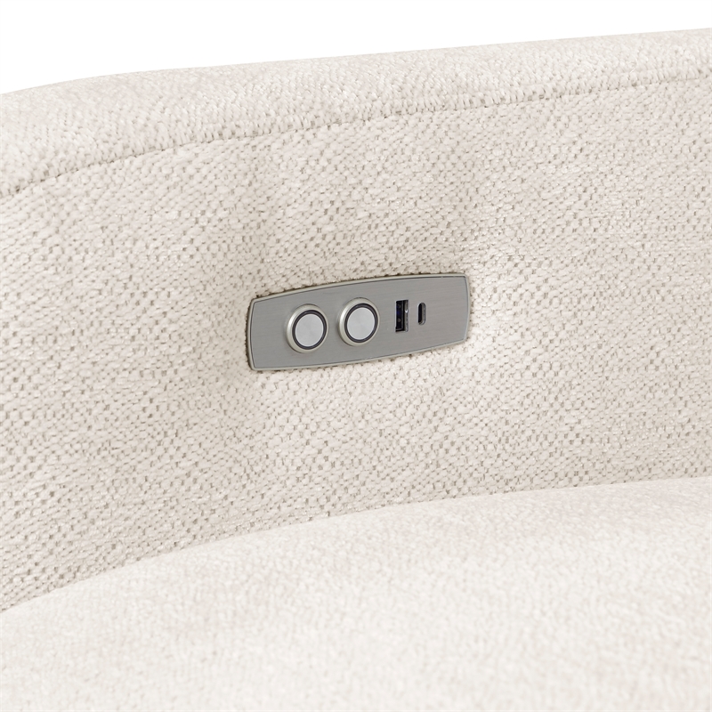 Pemberly Row Chenille Power Reclining Sofa and Loveseat Set with USB in Beige