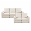 Pemberly Row Chenille Power Reclining Sofa and Loveseat Set with USB in Beige