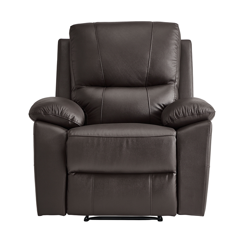 Pemberly Row Faux Leather Manual Reclining Chair with Pillow-Top Arms in Brown