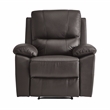 Pemberly Row Faux Leather Manual Reclining Chair with Pillow-Top Arms in Brown