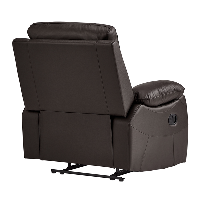 Pemberly Row Faux Leather Manual Reclining Chair with Pillow-Top Arms in Brown