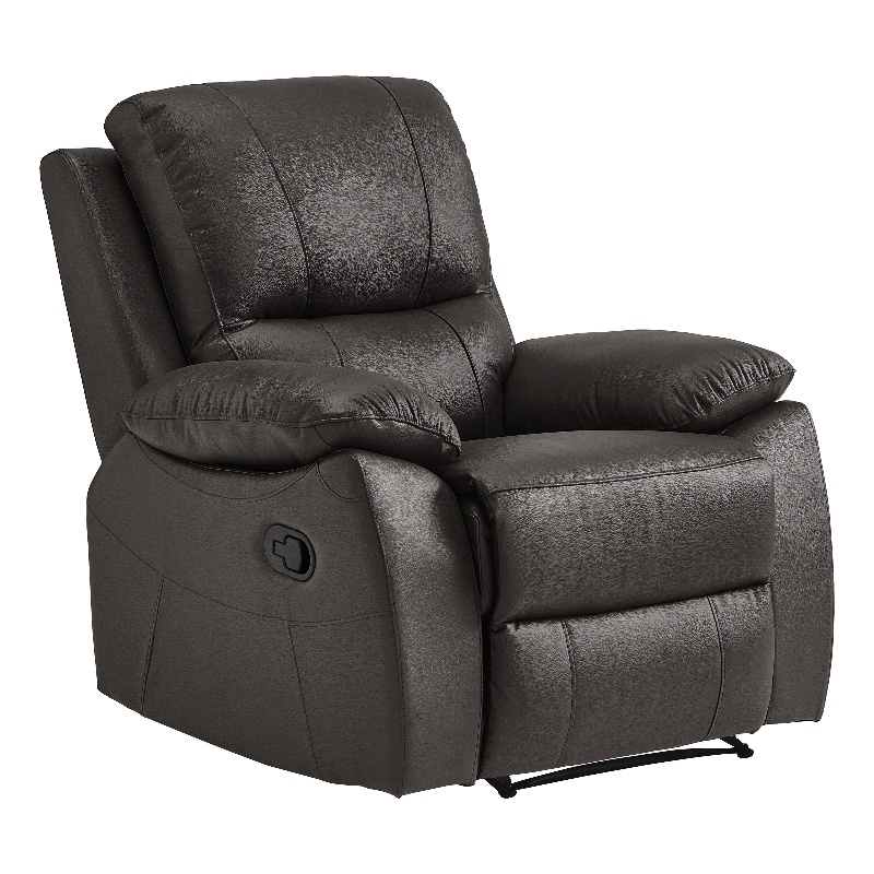 Pemberly Row Faux Leather Manual Reclining Chair with Pillow-Top Arms in Brown