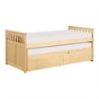 Pemberly Row Wood Twin Over Twin Bed with Trundle & Storage Boxes - Natural Pine
