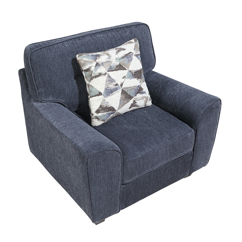 Pemberly Row Chenille 3-Piece Sofa Loveseat and Chair Set with Pillows in Blue