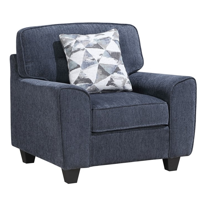 Pemberly Row Chenille 3-Piece Sofa Loveseat and Chair Set with Pillows in Blue