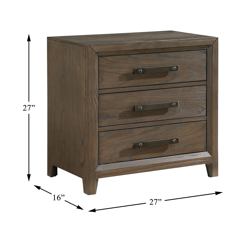Pemberly Row 3-Drawer Mindy Veneer Nightstand with Ball Bearing Glides in Walnut