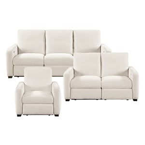Pemberly Row Chenille Power Reclining 3-Piece Sofa Set with USB in Beige