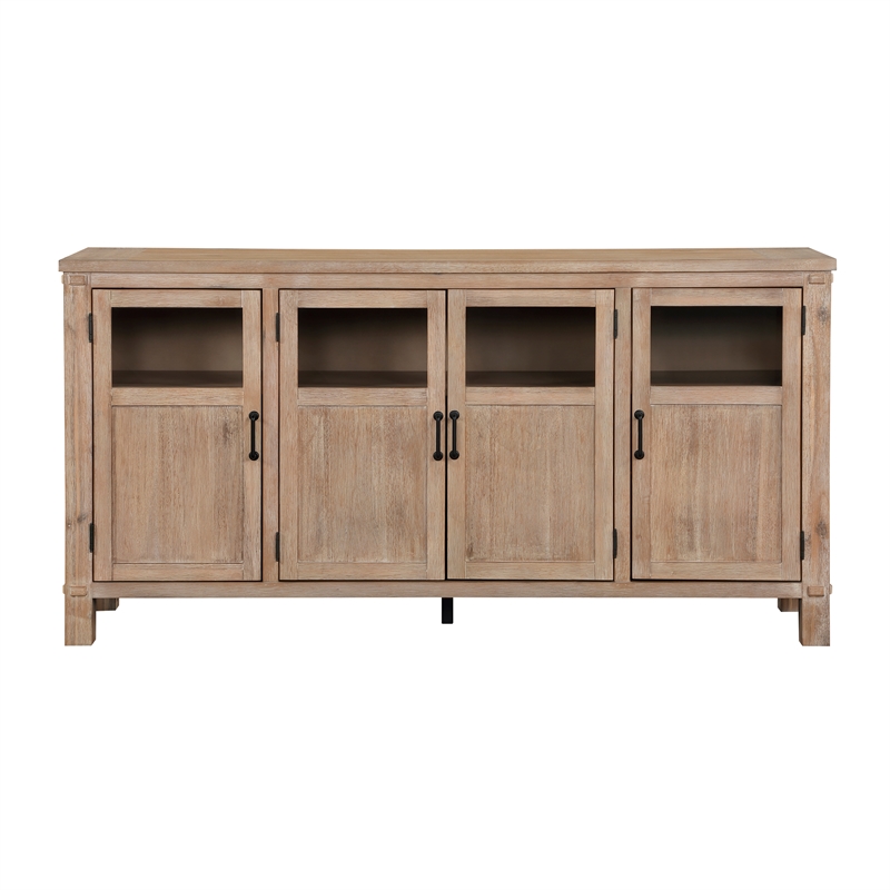 Pemberly Row Acacia Veneer Dining Server with Glass Door Cabinets in Light Oak