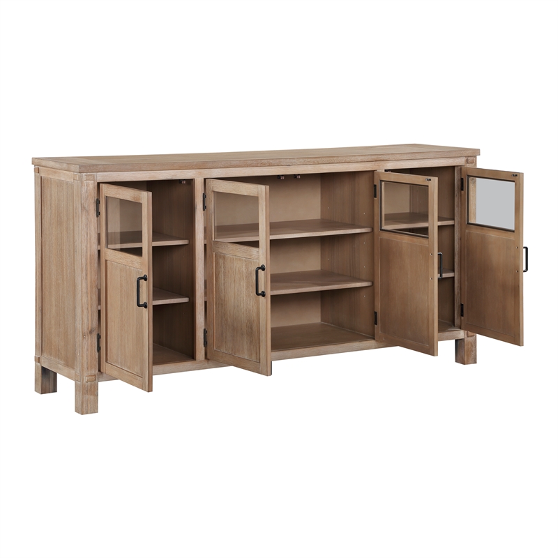 Pemberly Row Acacia Veneer Dining Server with Glass Door Cabinets in Light Oak