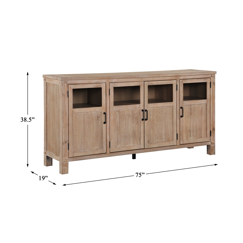 Pemberly Row Acacia Veneer Dining Server with Glass Door Cabinets in Light Oak