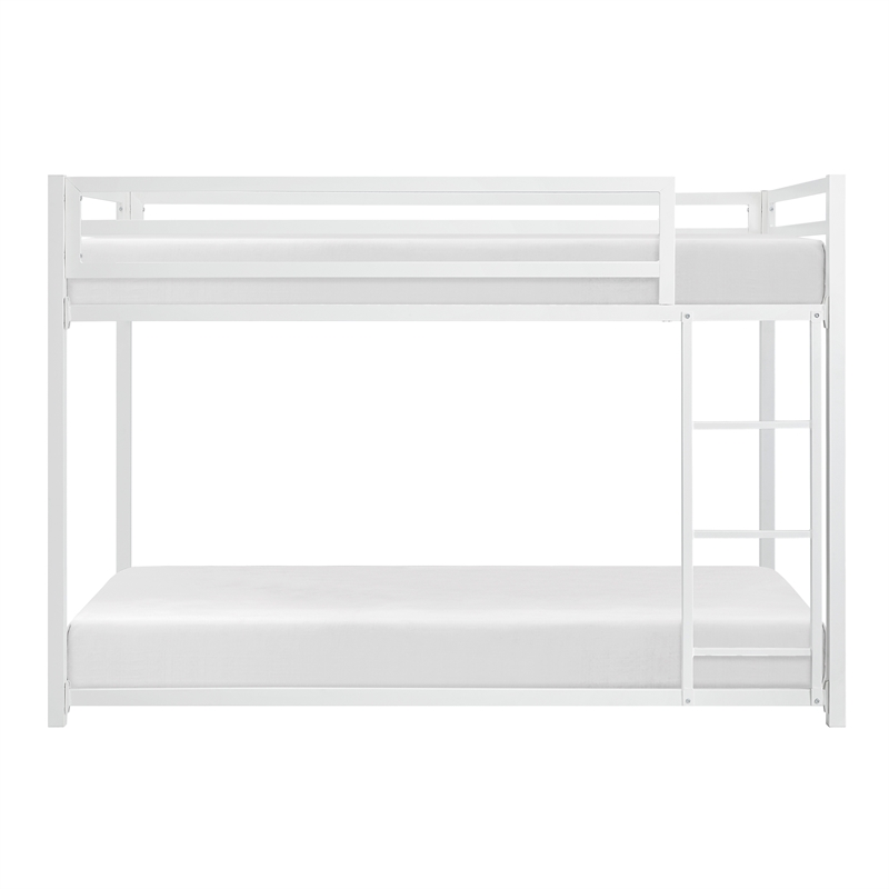 Pemberly Row Twin Over Twin Metal Bunk Bed with Ladder in White