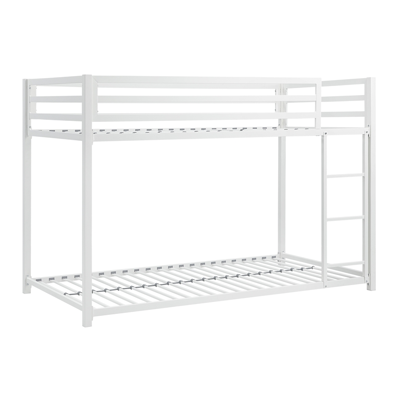Pemberly Row Twin Over Twin Metal Bunk Bed with Ladder in White