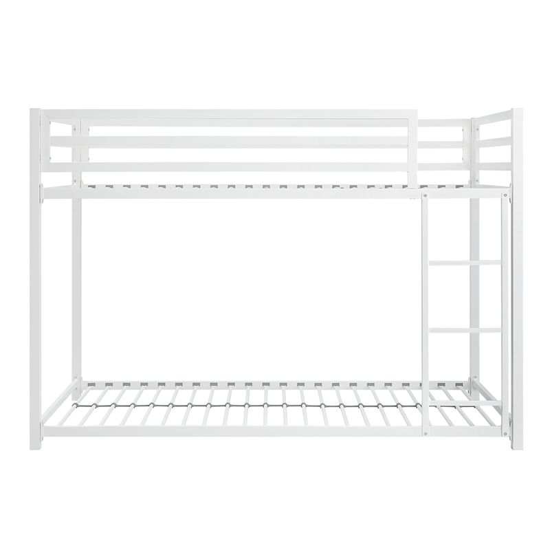 Pemberly Row Twin Over Twin Metal Bunk Bed with Ladder in White