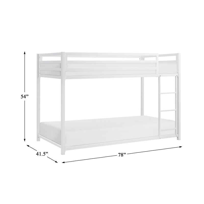 Pemberly Row Twin Over Twin Metal Bunk Bed with Ladder in White