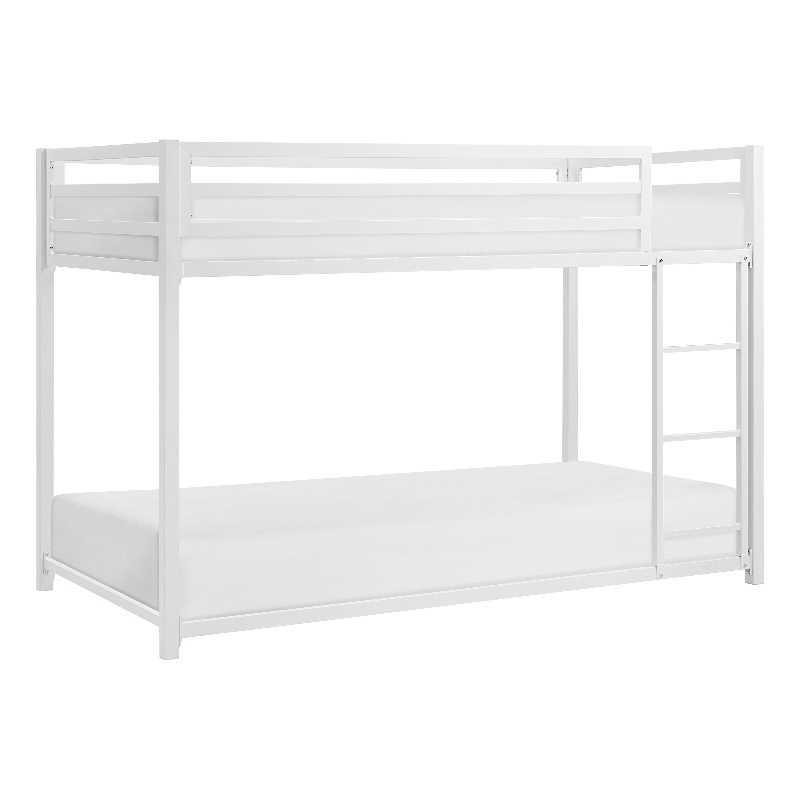 Pemberly Row Twin Over Twin Metal Bunk Bed with Ladder in White