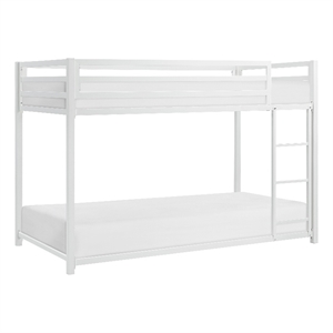 Pemberly Row Twin Over Twin Metal Bunk Bed with Ladder in White