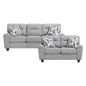 Pemberly Row Chenille Sofa and Loveseat Set with Reversible Cushions in Gray