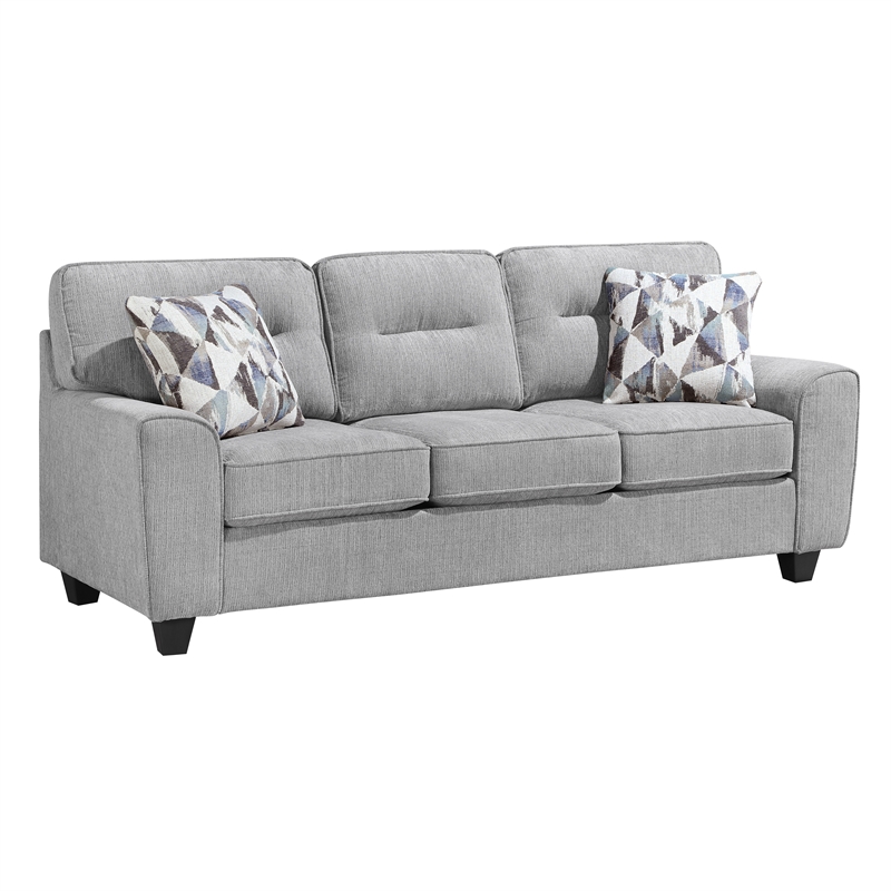 Pemberly Row Chenille Sofa and Loveseat Set with Reversible Cushions in Gray