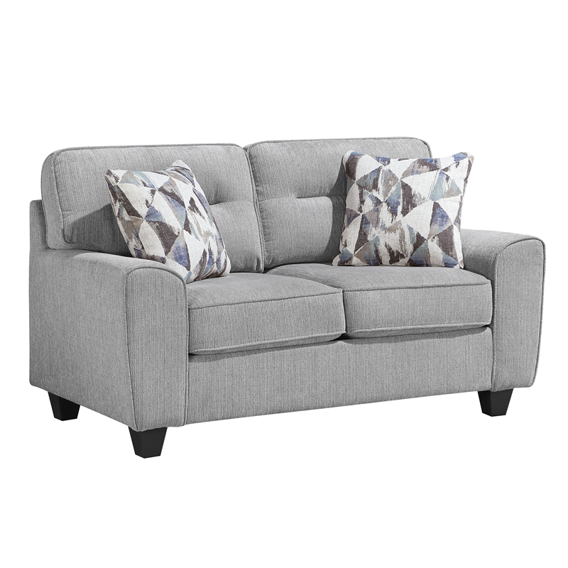Pemberly Row Chenille Sofa and Loveseat Set with Reversible Cushions in Gray