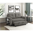 Pemberly Row Boucle Loveseat with Pull-Out Bed USB Charging & Shelves in Brown