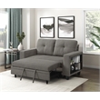 Pemberly Row Boucle Loveseat with Pull-Out Bed USB Charging & Shelves in Brown