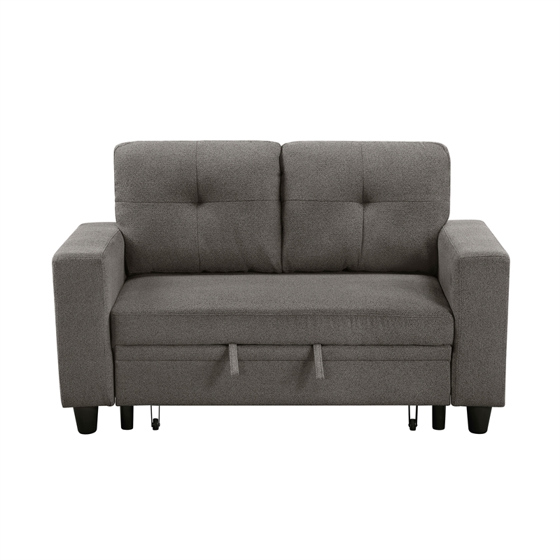 Pemberly Row Boucle Loveseat with Pull-Out Bed USB Charging & Shelves in Brown