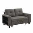Pemberly Row Boucle Loveseat with Pull-Out Bed USB Charging & Shelves in Brown