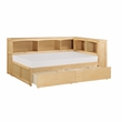 Pemberly Row Twin Bookcase Corner Bed with Under-Bed Storage in Natural Pine