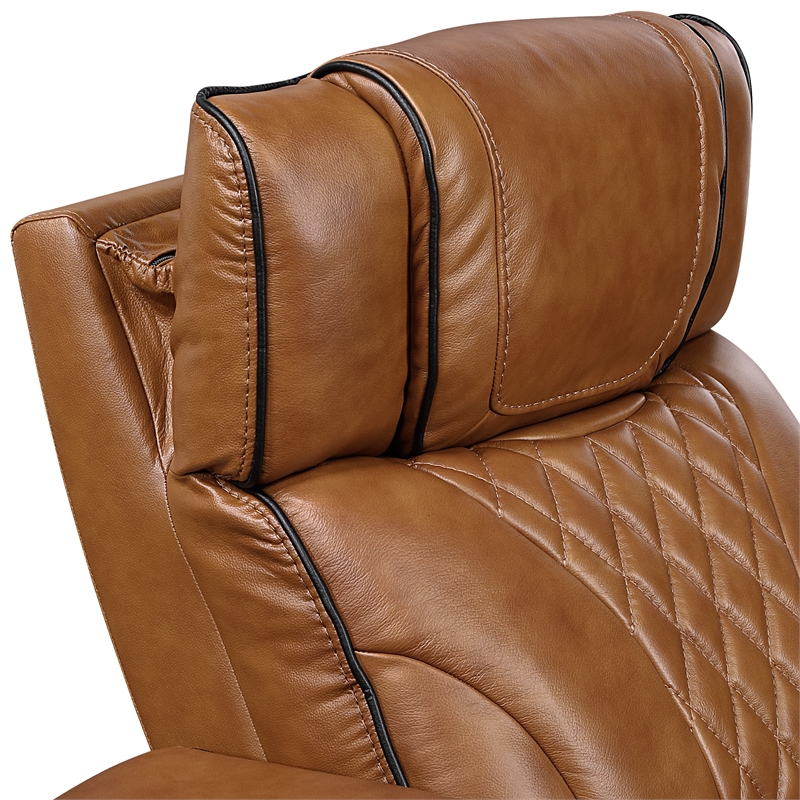 Pemberly Row Top-Grain Leather Power Reclining Sofa and Loveseat Set in Brown