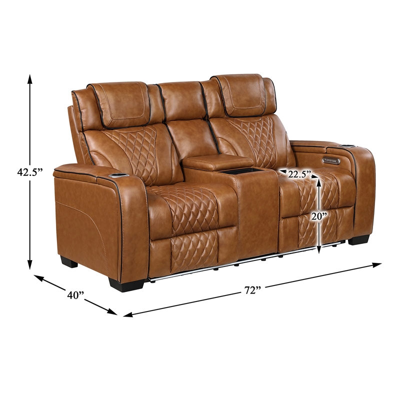 Pemberly Row Top-Grain Leather Power Reclining Sofa and Loveseat Set in Brown