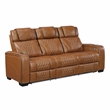 Pemberly Row Top-Grain Leather Power Reclining Sofa and Loveseat Set in Brown