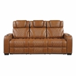 Pemberly Row Top-Grain Leather Power Reclining Sofa and Loveseat Set in Brown