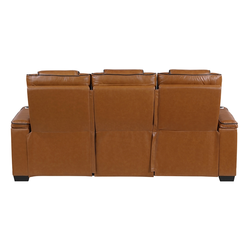 Pemberly Row Top-Grain Leather Power Reclining Sofa and Loveseat Set in Brown