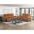 Pemberly Row Top-Grain Leather Power Reclining Sofa and Loveseat Set in Brown