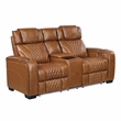 Pemberly Row Top-Grain Leather Power Reclining Sofa and Loveseat Set in Brown