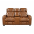 Pemberly Row Top-Grain Leather Power Reclining Sofa and Loveseat Set in Brown