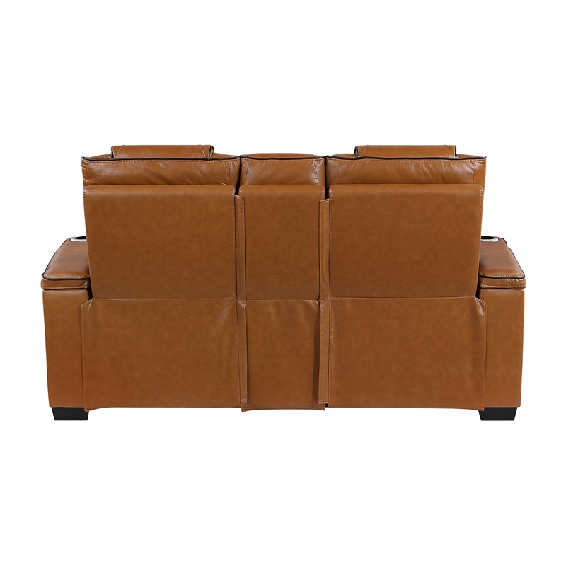 Pemberly Row Top-Grain Leather Power Reclining Sofa and Loveseat Set in Brown