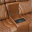 Pemberly Row Top-Grain Leather Power Reclining Sofa and Loveseat Set in Brown
