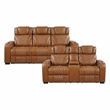 Pemberly Row Top-Grain Leather Power Reclining Sofa and Loveseat Set in Brown